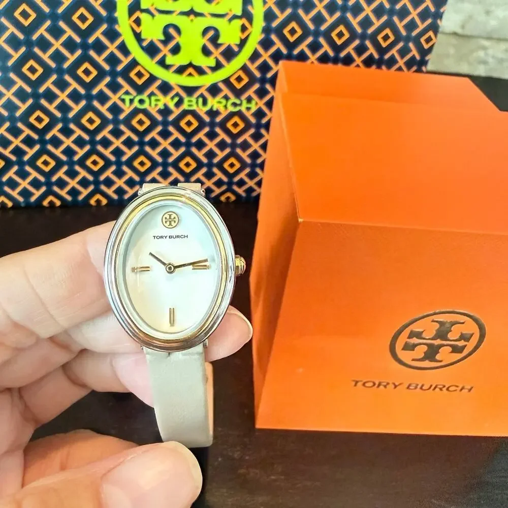 Tory Burch Women's Cream Dial Gray Leather Strap Quartz Watch TBW6031 22mm